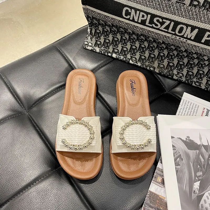 Square Buckle Slippers Women's Outer Wear 2022 New Fashion Casual Women's Shoes Mueller Sandals Ins Bao Head Half Drag Flip-Flops