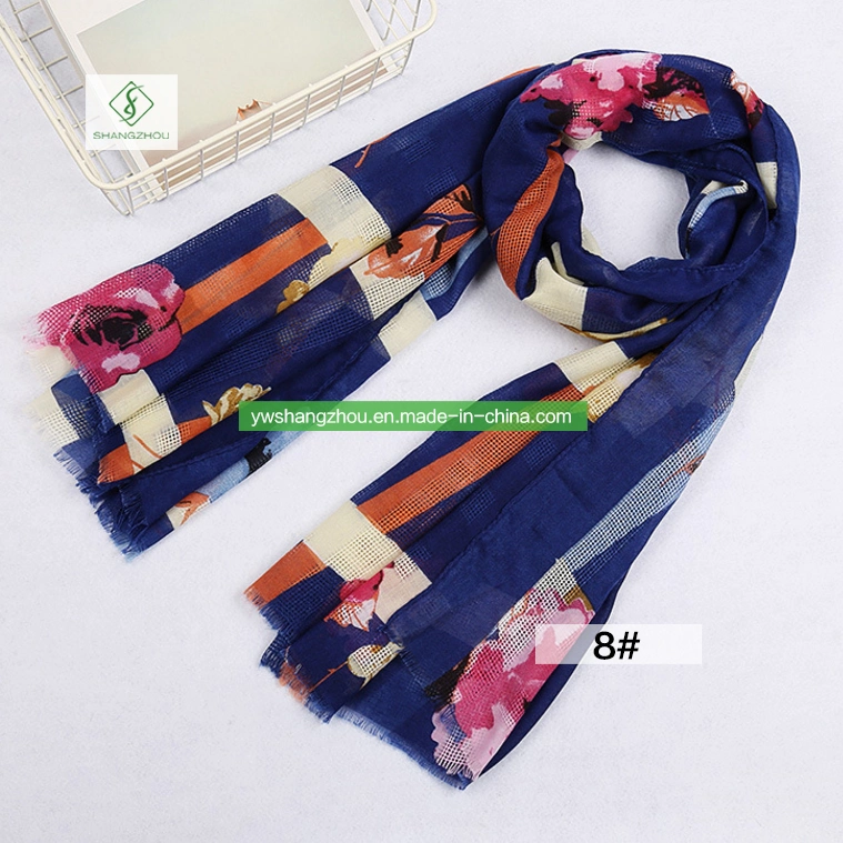 Hot Sale Grid Striped Printing Polyester Scarf Fashion Lady Shawl