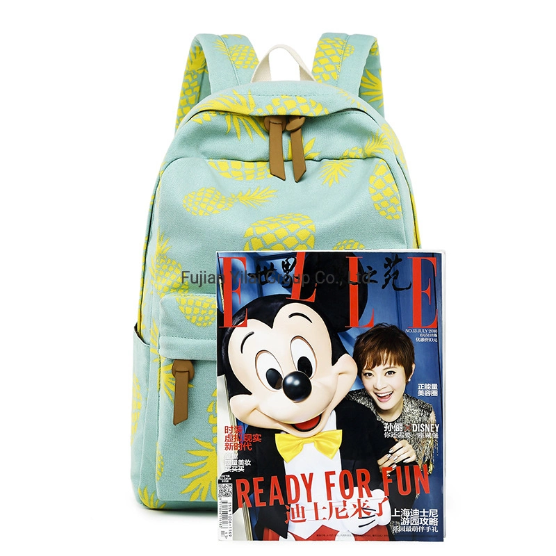 3 in 1 Backpack Sets Durable Cotton Canvas Pineapple Printing Kids Student Book School Bag with Pencil Bag