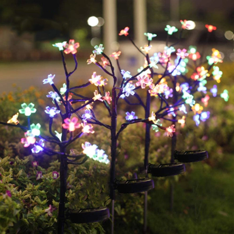 Solar Flower  Lawn Lights Outdoor, Solar Garden Lights Outdoor Decorative Warm White Cherry Blossoms Christmas Solar Lights for Pathway,Patio,Yard,Lawn,Backyard