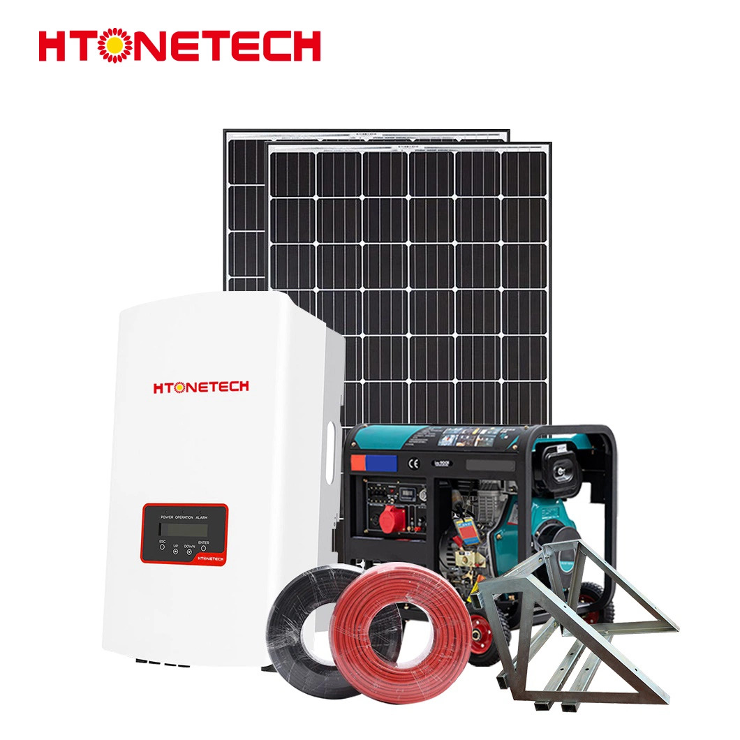 Htonetech 200W Monocrystalline Foldable Solar Panel Manufacturing Solar Panel Inverter Hybrid China 80W Solar Power System with 15kw 3-Phase Diesel Generator