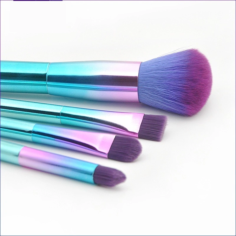 4PCS Rainbow Colors Makeup Brushes Set Face Powder Foundation Brush Eye Shadow Portable Makeup Brush Tool with Transparent Bag