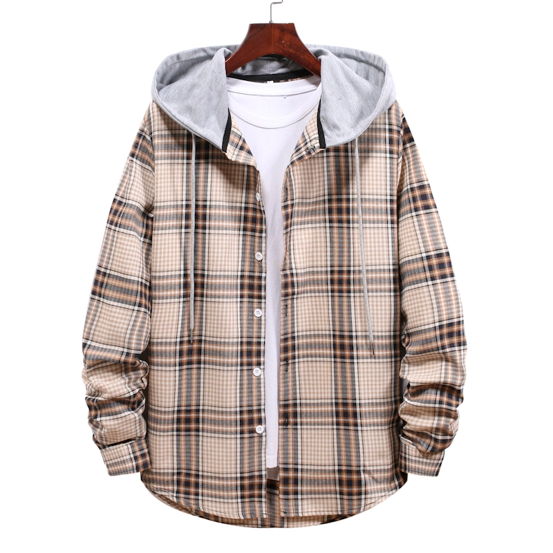 Hooded Men's Cloud Flannel Woven Shirt Lined Thin