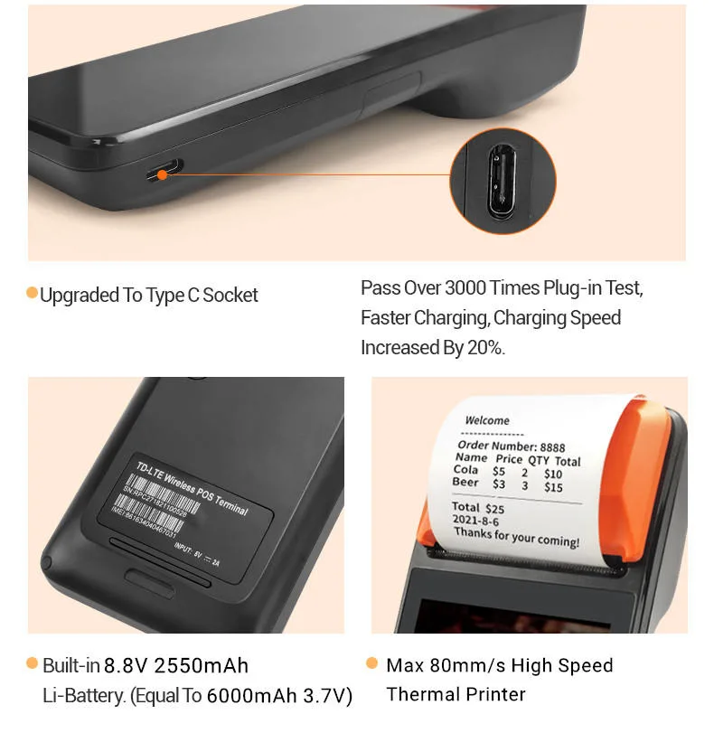 Android 4G WiFi POS Machine 2 g baratos de 16g com memória Sistema de POS móvel de retalho portátil de registo de caixa de máquinas portáteis