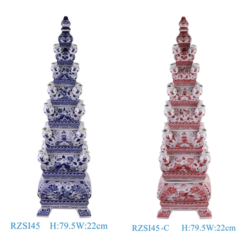 Rzsi44-C New Beautiful Floral Pattern Tulip Ceramic Pagoda for Side Table Decoration