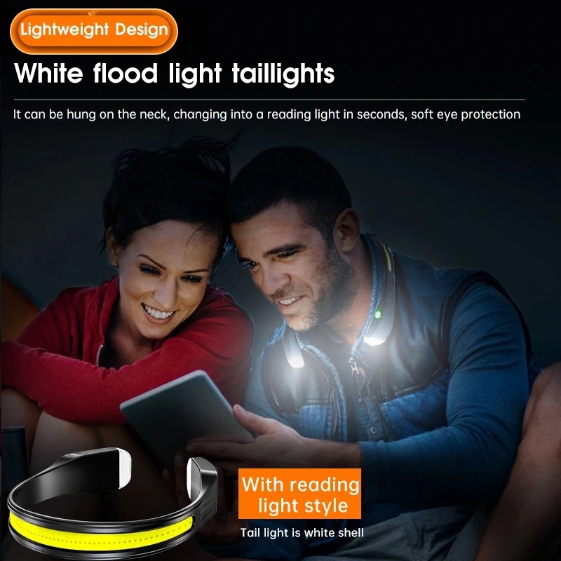 3.7V 1200mAh Full Vision Emergency Head Torch Lighting with Type C Charging Waterproof Ipx4 LED Head Lamp Warning Flashing Rechargeable COB LED Headlamp