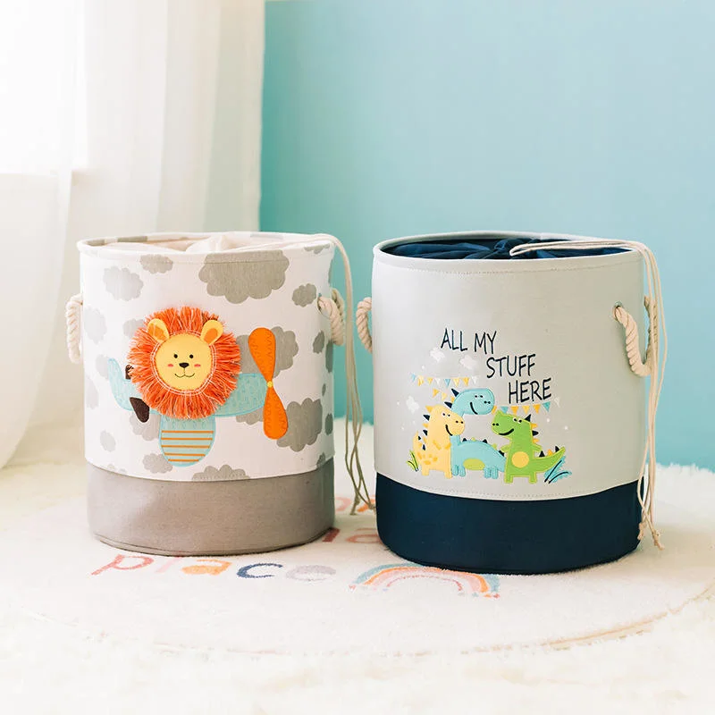 Round Kids Laundry Basket Cute Animal Pattern Toy Storage