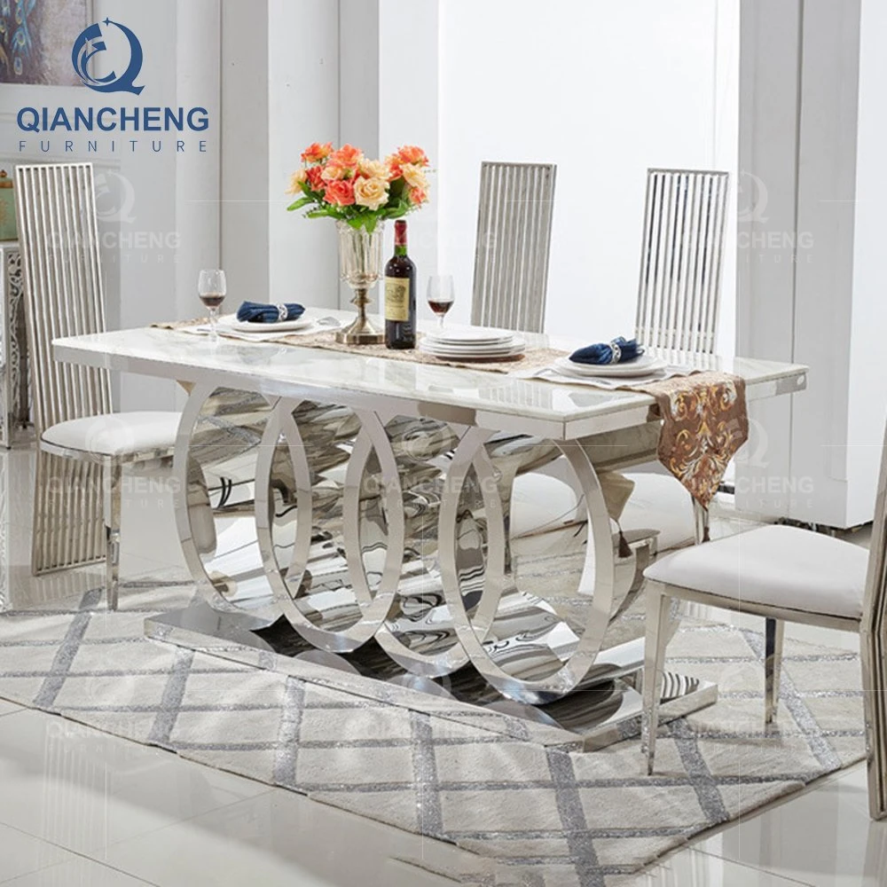 Chinese Manufacturer Silver Stainless Steel Interior Design Home Furniture Italian Dining Table