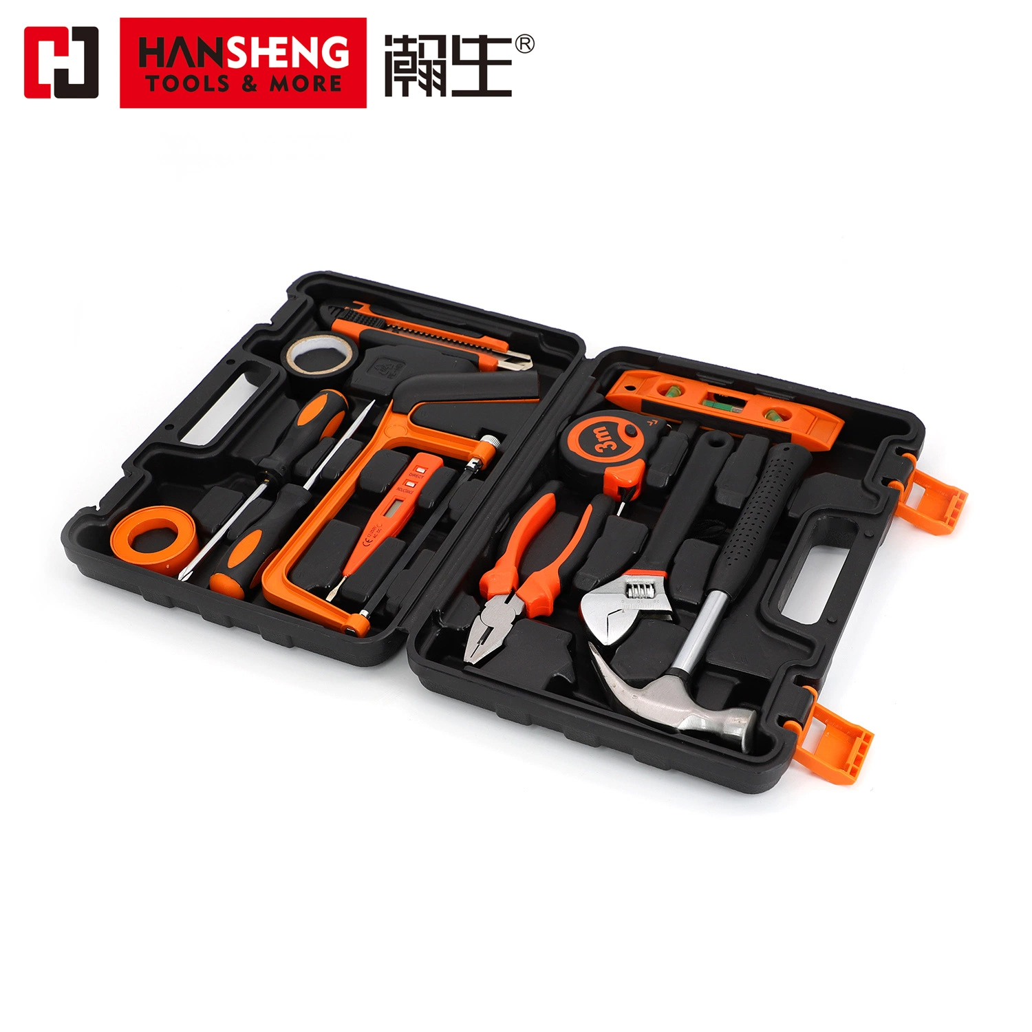 Professional Household Set Tools, Plastic Toolbox, Combination, Set, Gift Tools, Made of Carbon Steel, CRV, Polish, Pliers, Wire Clamp, Hammer, Wrench, Snips