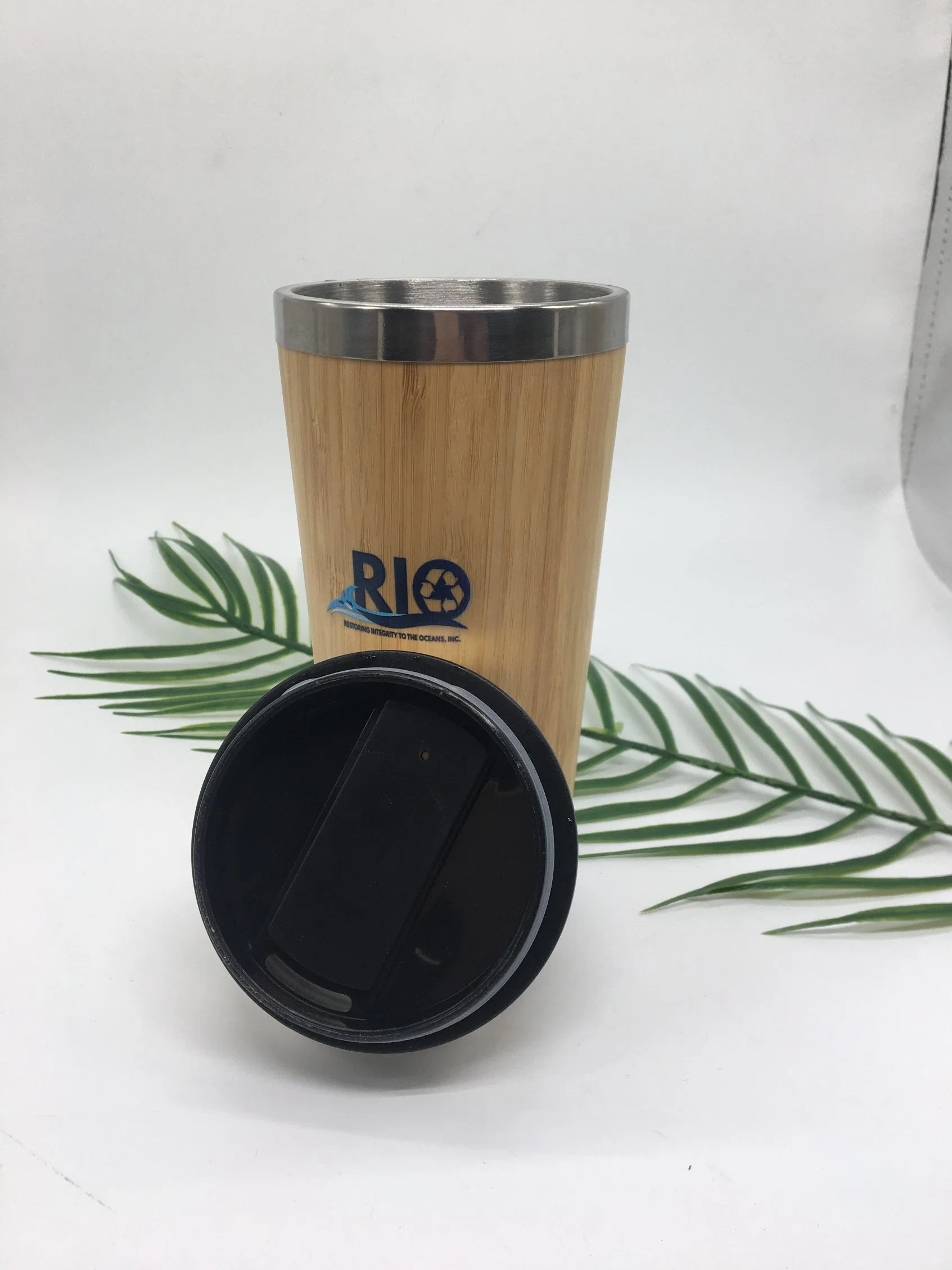 Travel Insulated Coffee Cup Stainless Steel Bamboo Mug with Lid