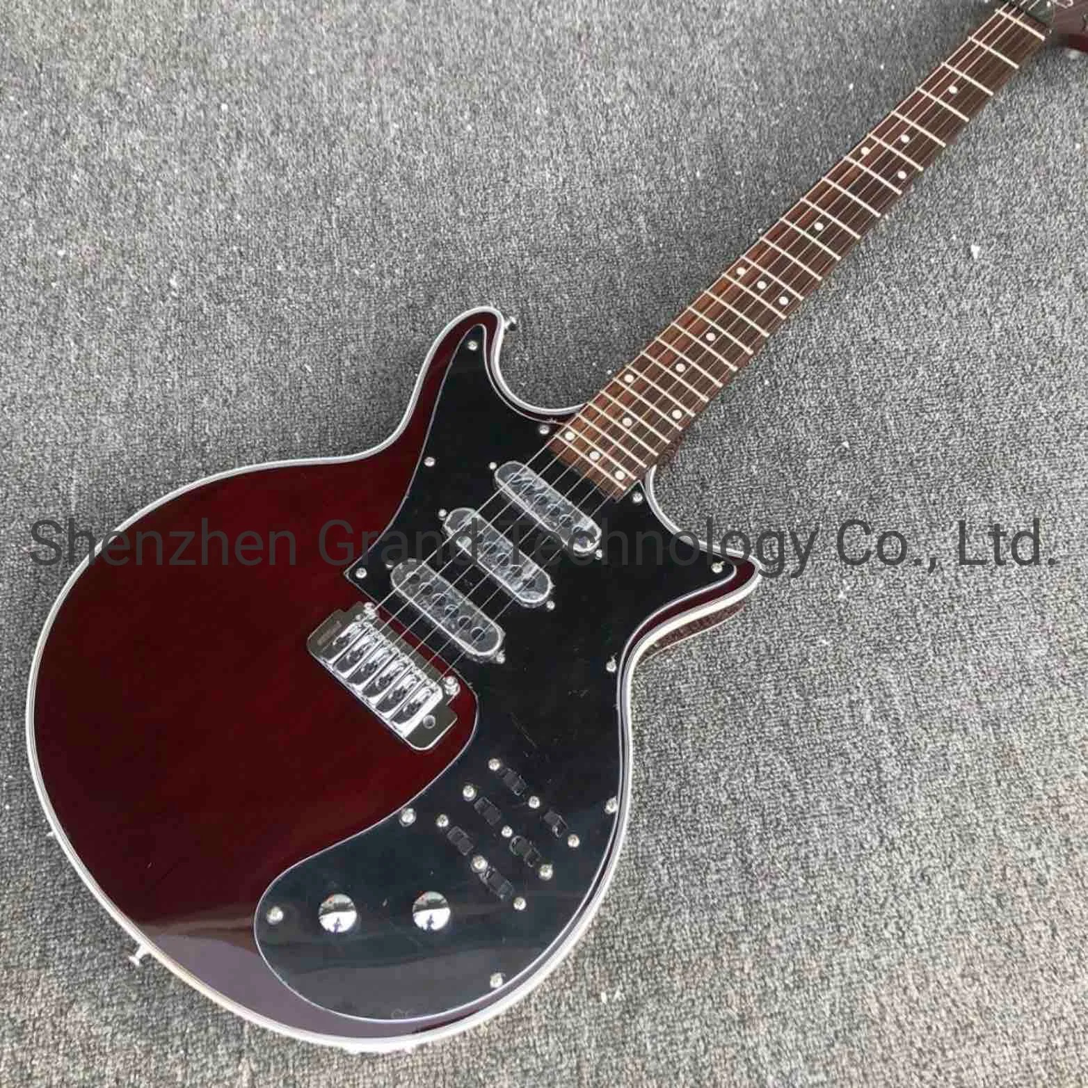 Custom bm01 Brian May guitarra eléctrica con Pickguard Negro 3 camionetas Tremolo 24 Puente en color rojo vino trastes