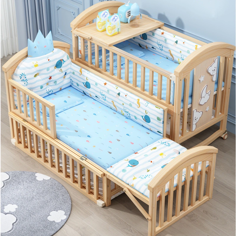 Baby Bed Multi-Functional Solid Wood Non-Painted Environmental Protection European Style Bed