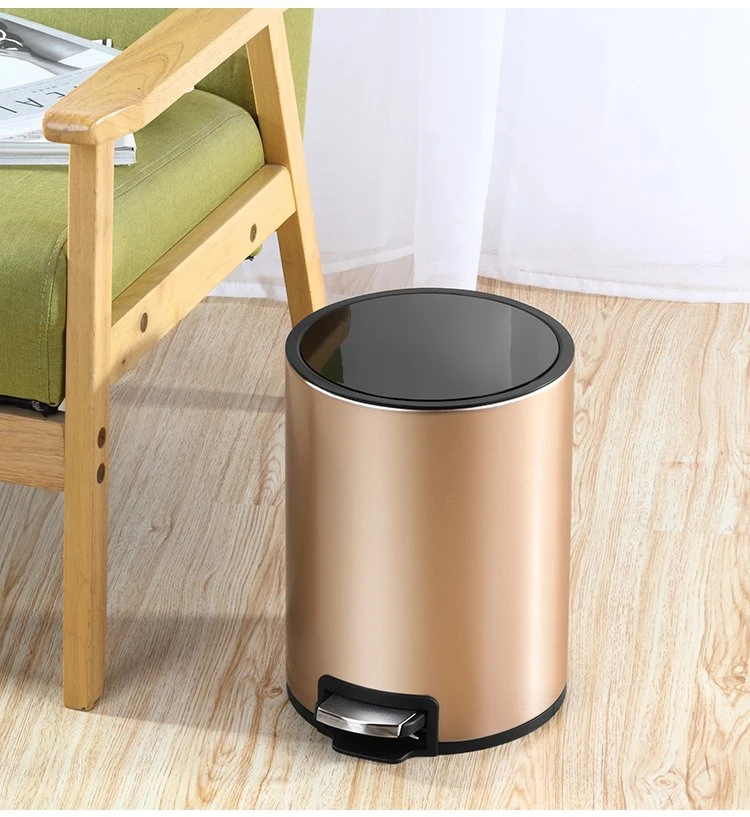 5L Golden Pedal Bin with Flat and Soft-Closing Lid Victory Dailyart Modern Design Powder Coating Bedroom Dustbin