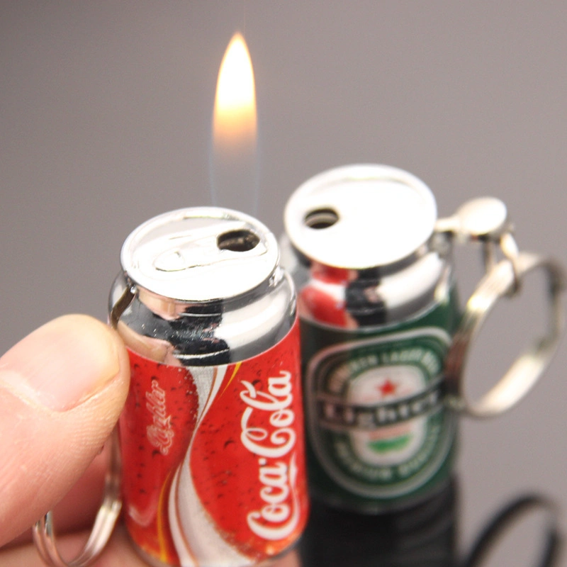 Creative Cigarette Lighter Keychain Mini Cans Hanging Butane Gas Funny Lighter