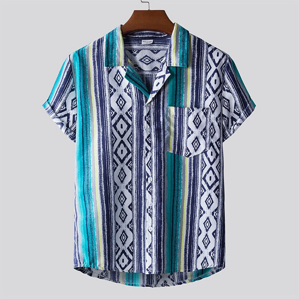 La Mens Hawaiian imprimen camisetas de manga corta camisa Botón Casual Tops Top