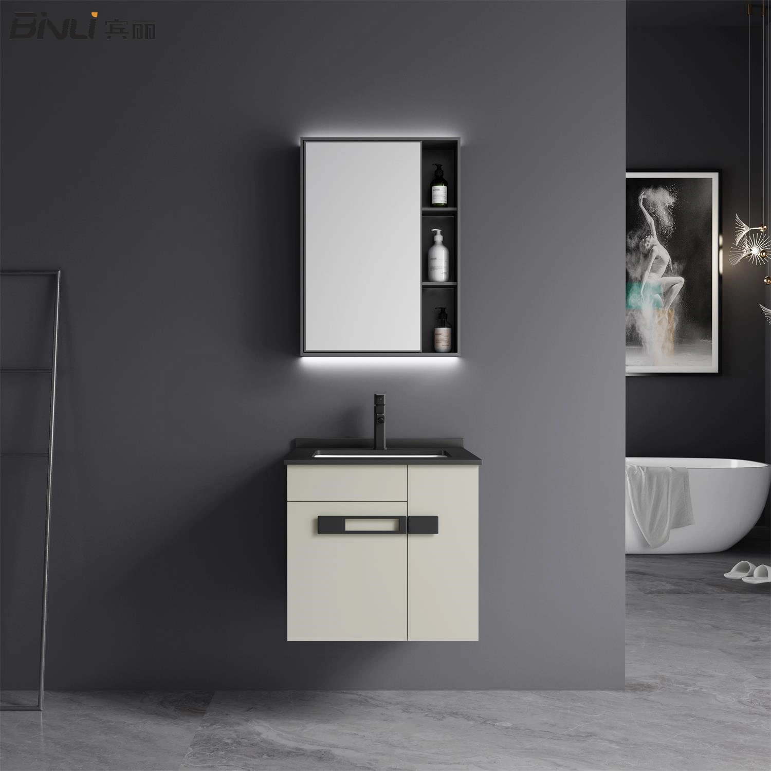 European Style Sanitary Ware Wash Basin Cabinet Furniture Set Wholesale PVC Bathroom Vanity Set