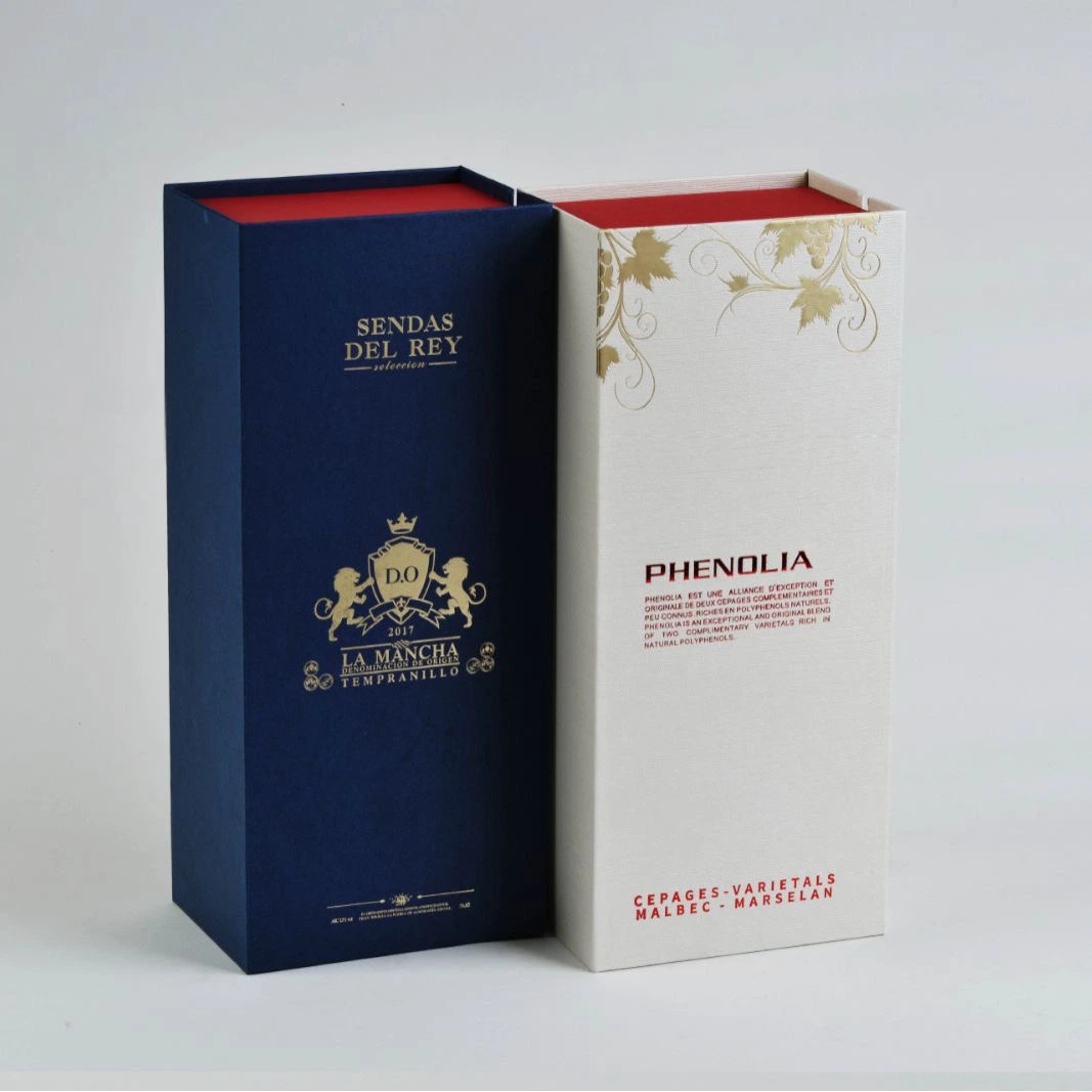 Фирменный логотип Stamping жесткий доска Подарочная упаковка Винная коробка для Подарочные коробки для бумаги с одной бутылкой