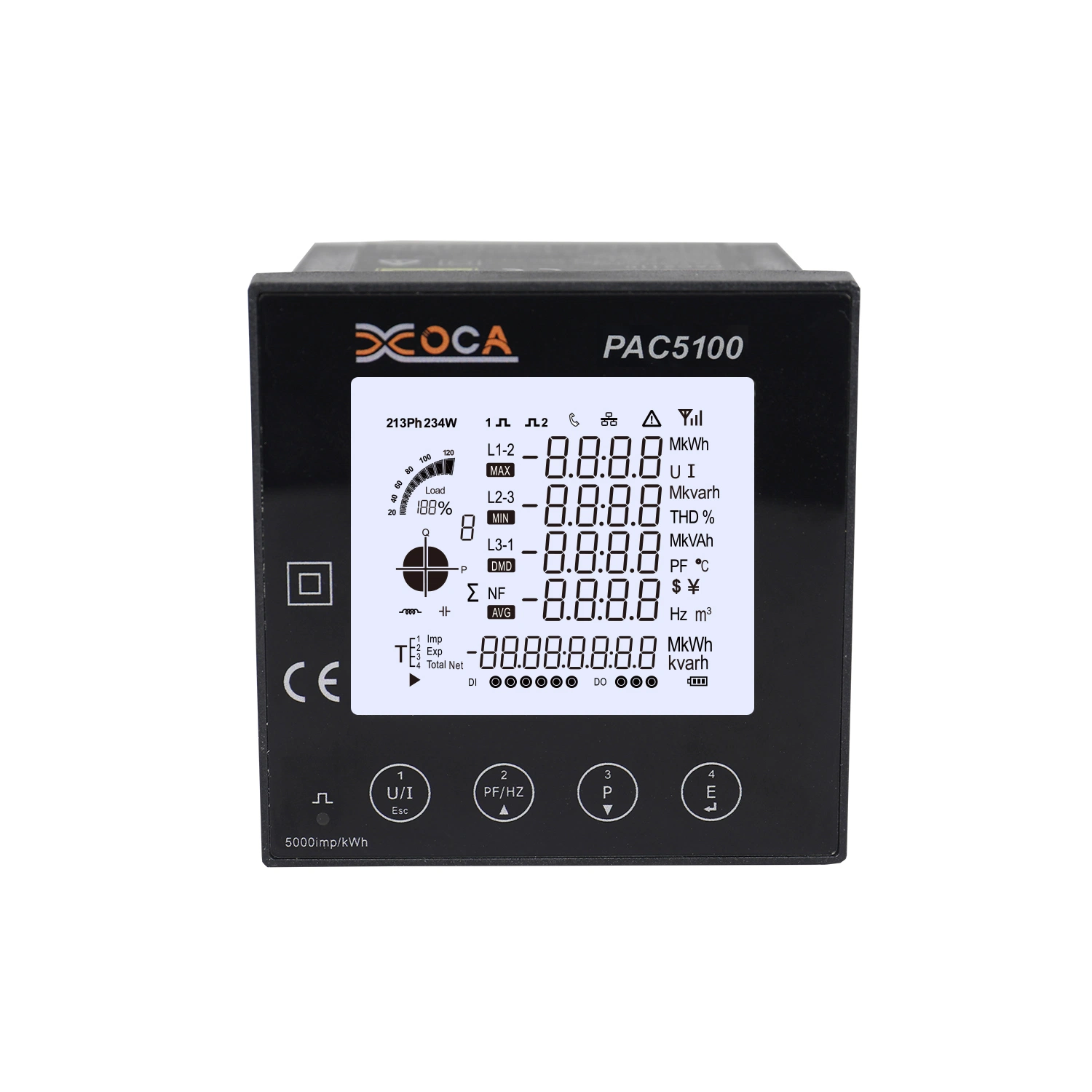 PAC5100 Wireless Three Phase LCD Panel Digital Electric Power Meter