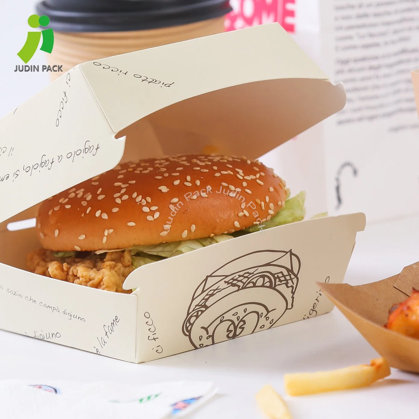 Benutzerdefinierte Take Away Papier Burger Box Hamburger Verpackungskartons