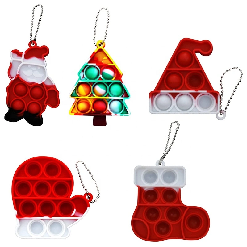 La Navidad de silicona personalizadas Llavero Mezclar colores lindo Llavero de temática navideña Guárdala Fidget juguetes llavero para los niños