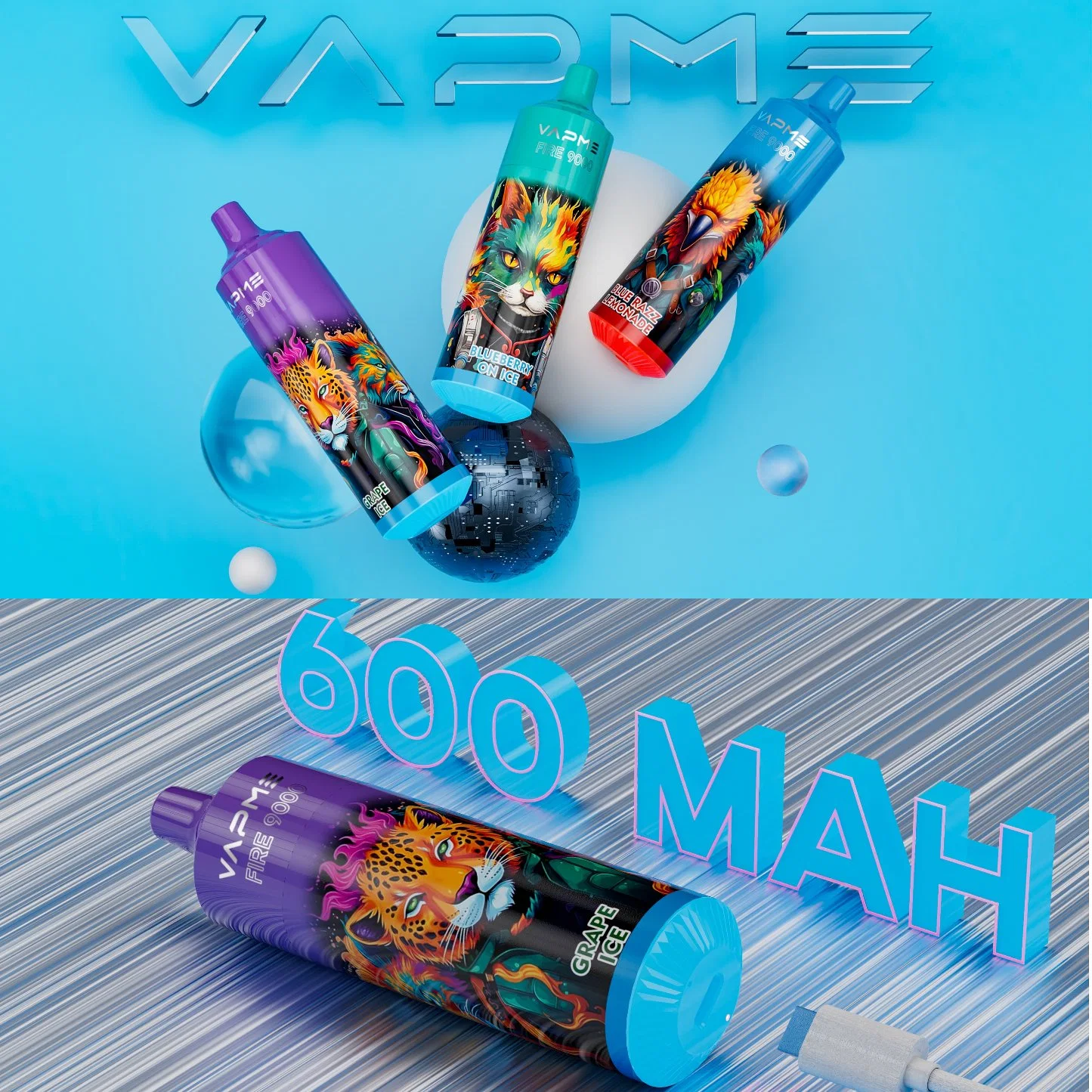 Vapme Fire 9000 Puffs Disposable/Chargeable Vape Pod 18ml Pre-Filled 850mAh Rechargeable Battery
