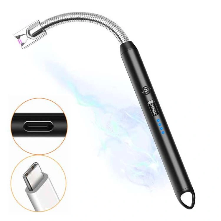 USB Type C Rechargeable Lighter Electric with Upgraded LED Battery Display Safety Switch Plasma Windproof for Candle Cooking Bbqs Fireworks