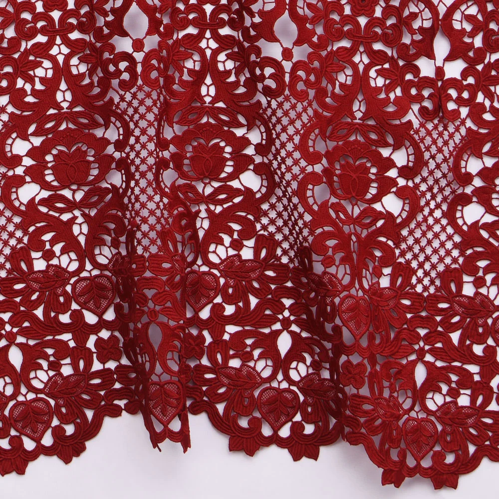 Burgundy Venice Embroidered Lace Fabric French Guipure Lace Fabric