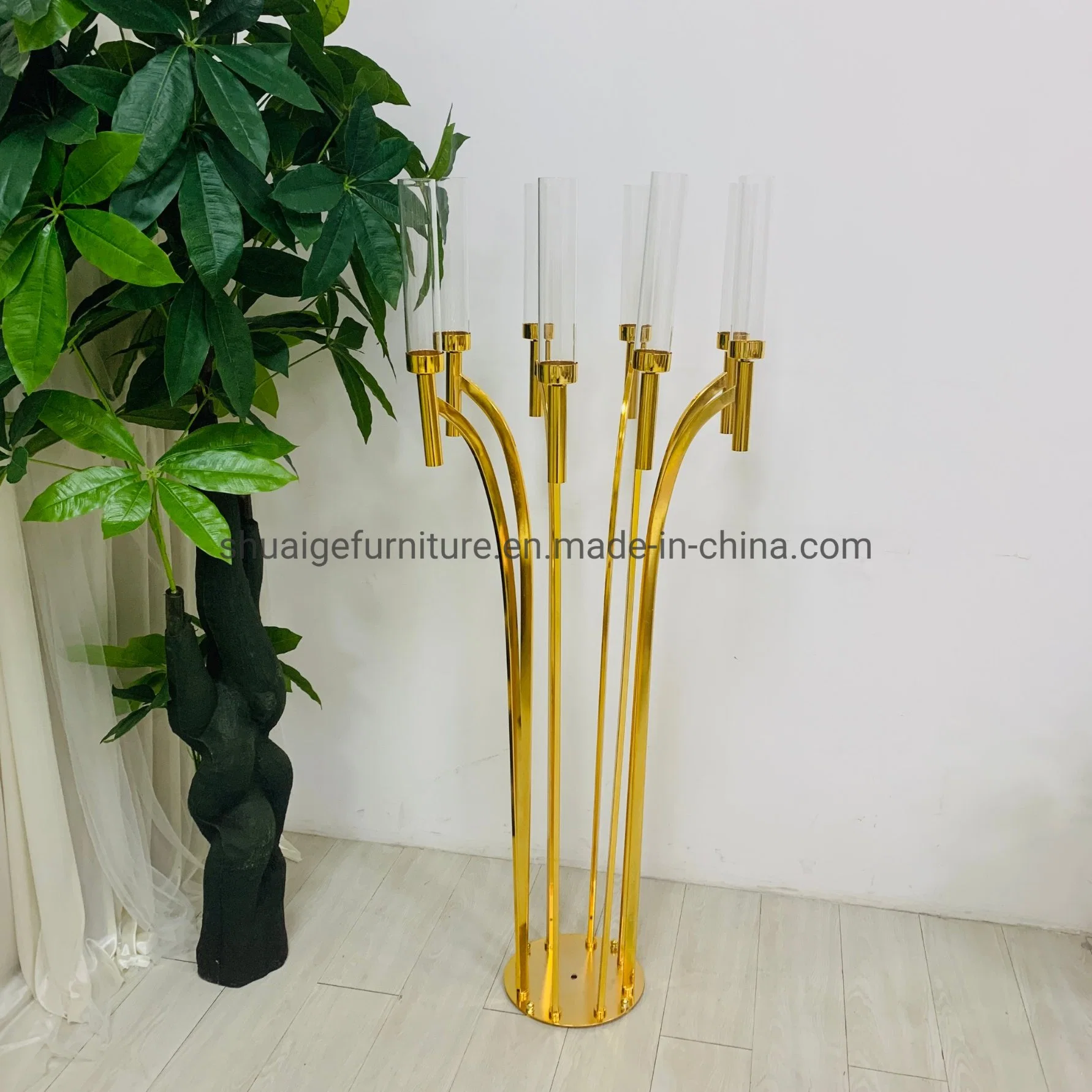 Hot Selling Glass Gold Metal Candle Holder for Table Use