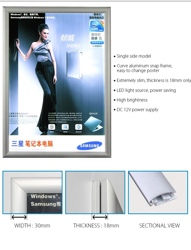 Advertising Picture Metal Frame LED Light Aluminum Profile Photo Poster Frame