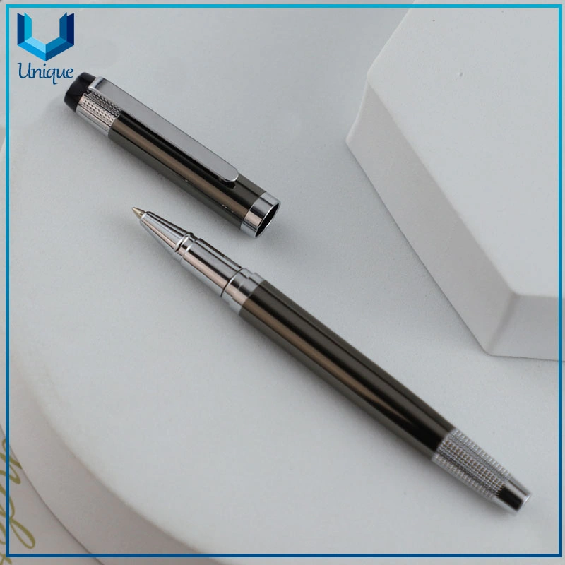 Company Gift Promotional Ball Pen Customized Logo Black Silver Classic Business Style Metal Body Twist Ballpoint Pen