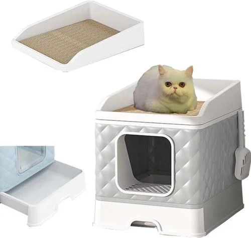 Three Colors Plastic Foldable Pet Cat Litter Box with Lid Pet Products