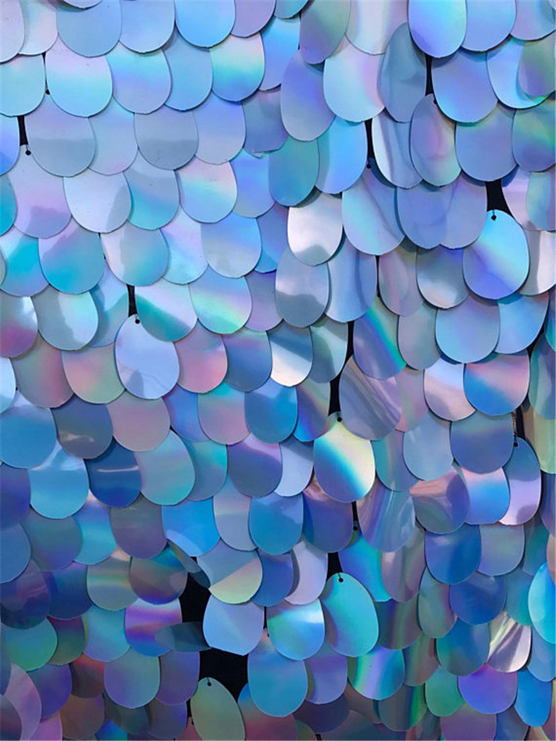 Sequin Textile Clothing Material Encrypted 40mm Big Oval Embroidery Mermaid Holographic Fabric