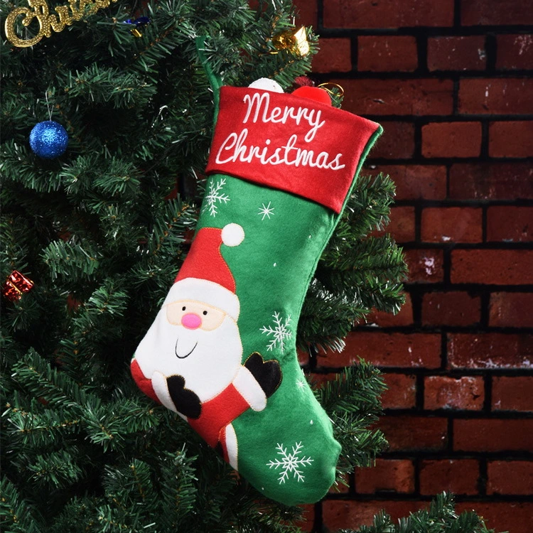 Embroidery Customized Logo Holiday Red Knitted Cute Fur Fancy Sock Christmas Stocking