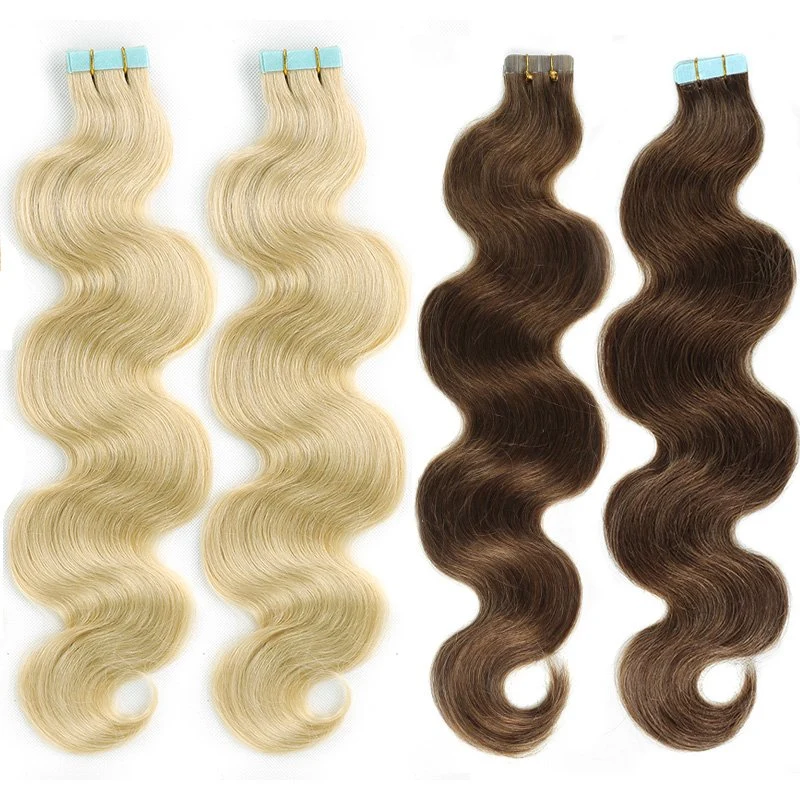 Double Side Tape in Human Hair Extensions Straight or Wavy Black/Brown/Blonde/Ombre Colors