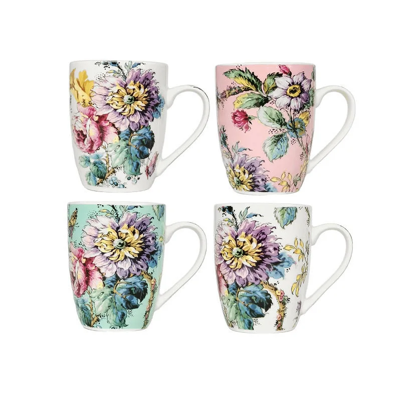 Grace Teaware Bone China Coffee tasses ensemble de thés assortis 4