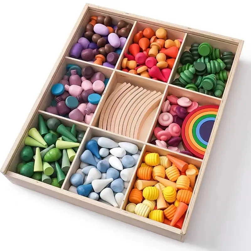 Montessori Educational Toys Kids Cute Building Block Games Children Colorful Creative Wooden Rainbow Building Blocks