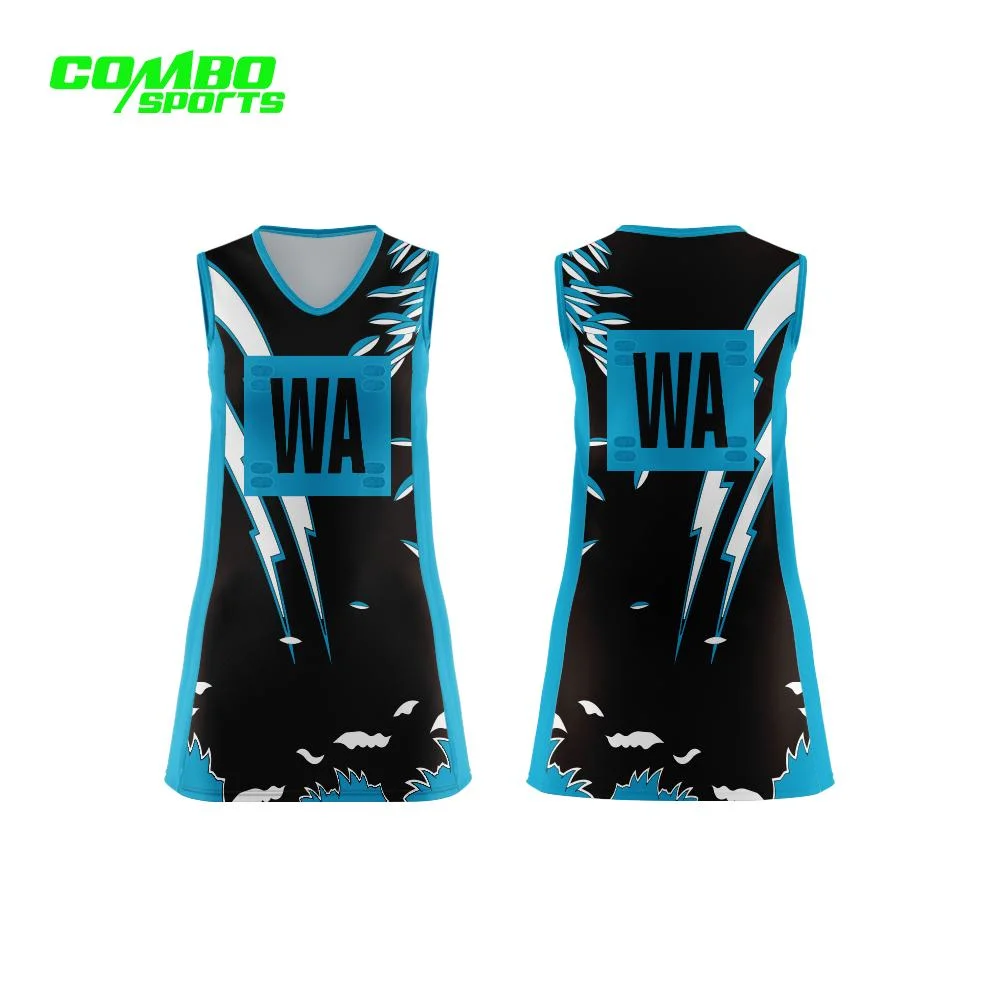 Nenhuma moQ Custom Sportswear para mulher vestido de desporto Sublimation Kid Netball Desgaste