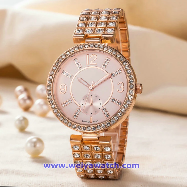 Fashion Custom Logo Crystal Quartz Wrist Watches for Ladies (WY-17004D)