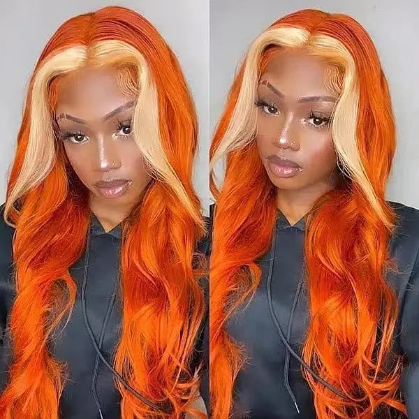 Highlingt Orange 613 Colored Human Hair Wigs Body Wave Lace Front Wig