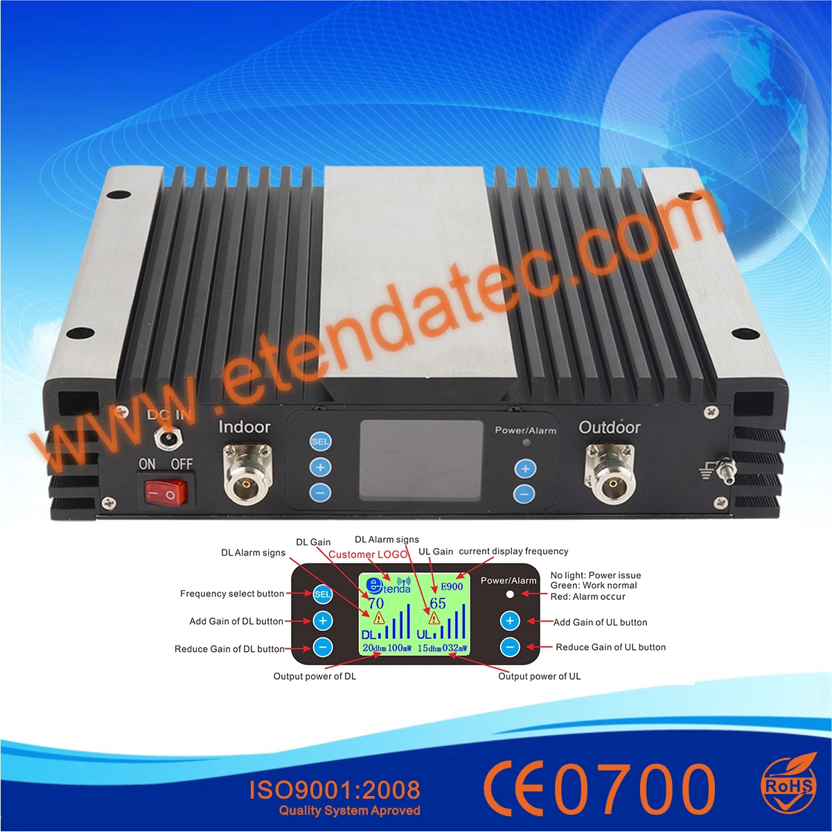 27dBm 80db Pantalla digital de señal de 1900MHz PC Booster repetidor