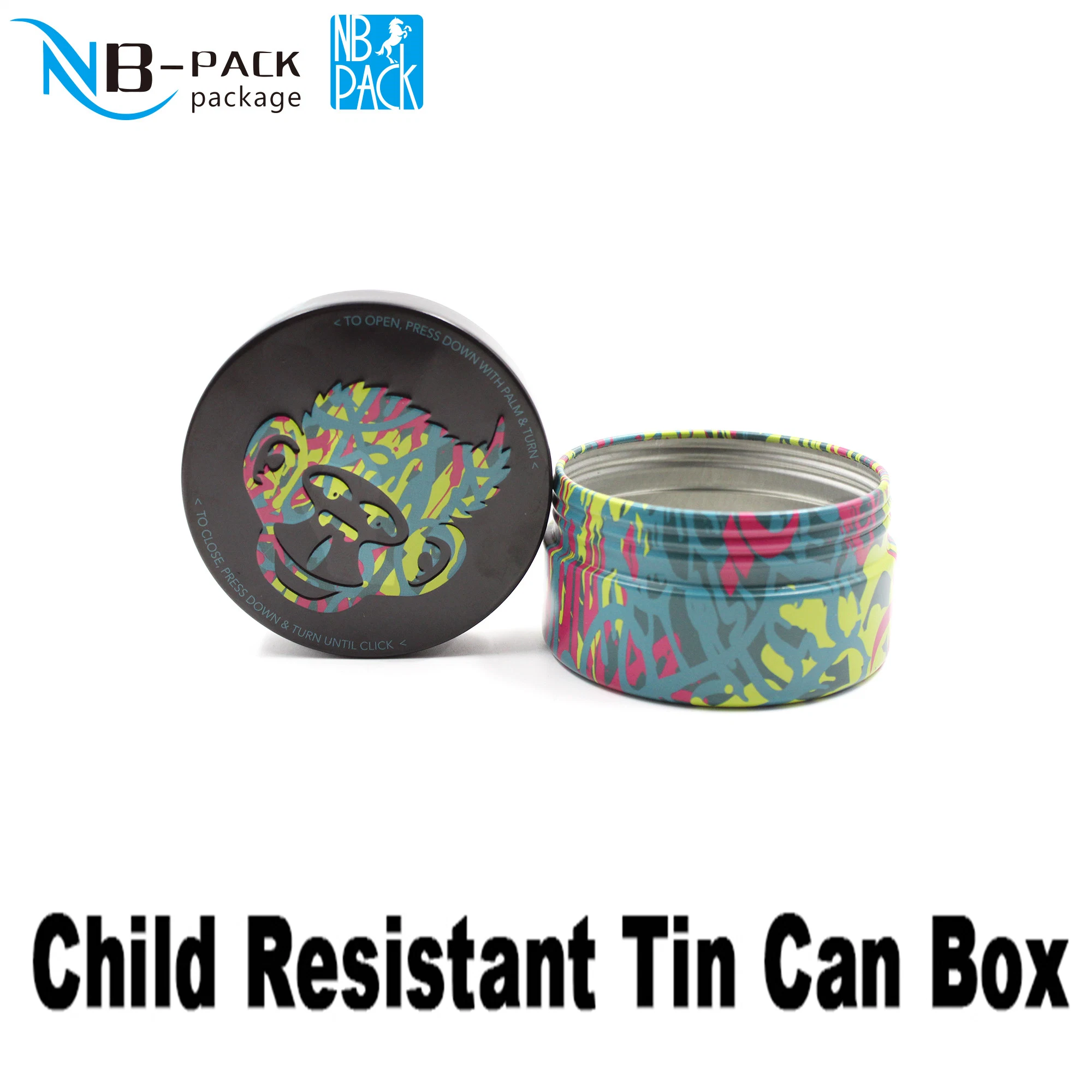 Child Resistant Child Proof Cr Custom Round Container Packaging Can 15ml 30ml 50ml 60ml 100ml 120ml 150ml Jar Tin with Screw Lid