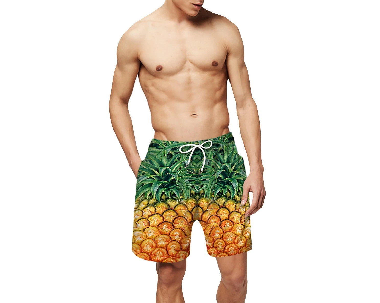 Swimwear Men Swim Trunks 3D Hawaiian Print Elastic Waist Board Shorts Bl14421