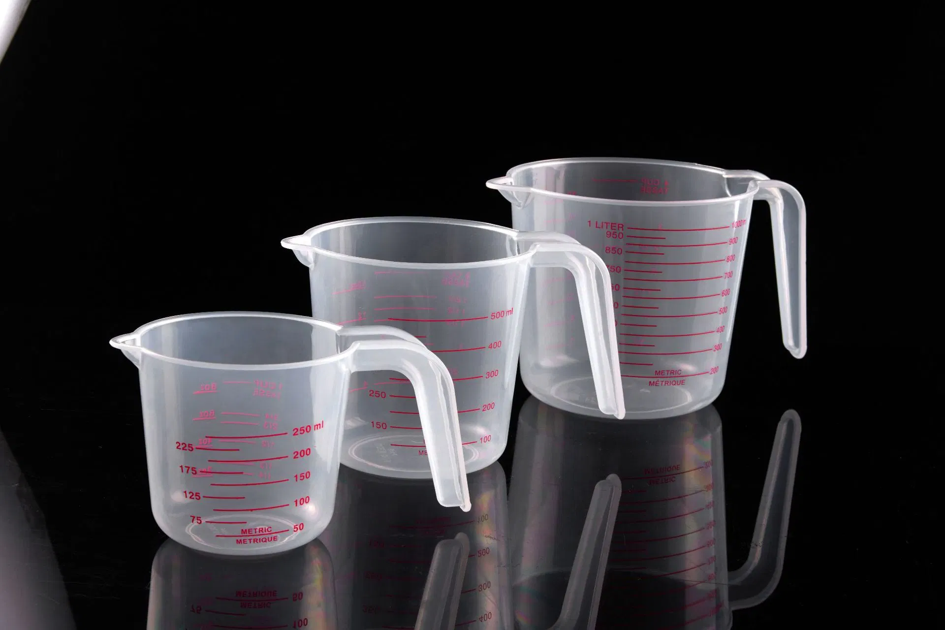 Highly Transparent PP Clear Nesting Stackable Plastic Measuring Cups 3 Piece Set, Include 1 Cup, 2 Cup and 4 Cup with Ml and Oz Measurement