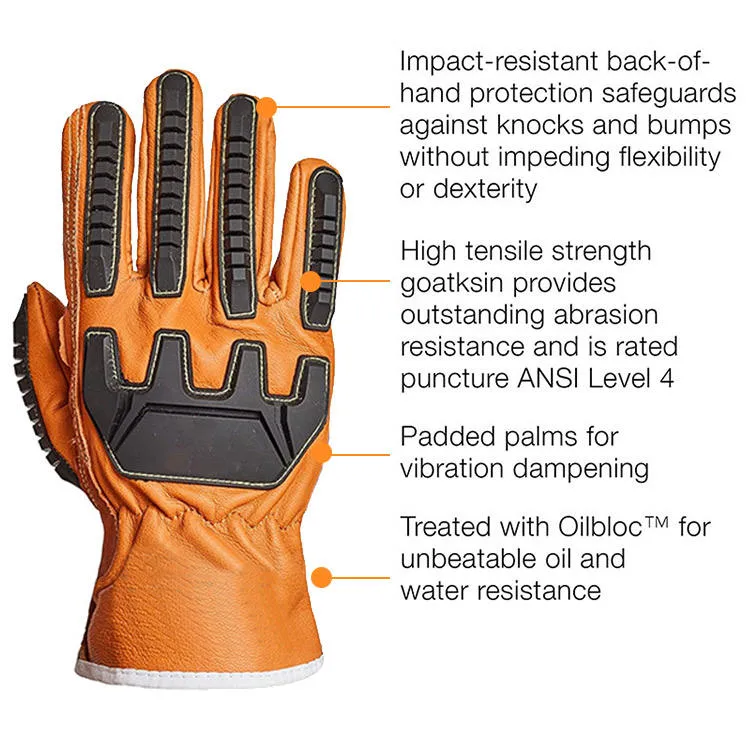Goatskin Leather Oil Water Resistant Anti-Impact TPR Oilfield Safety Gloves