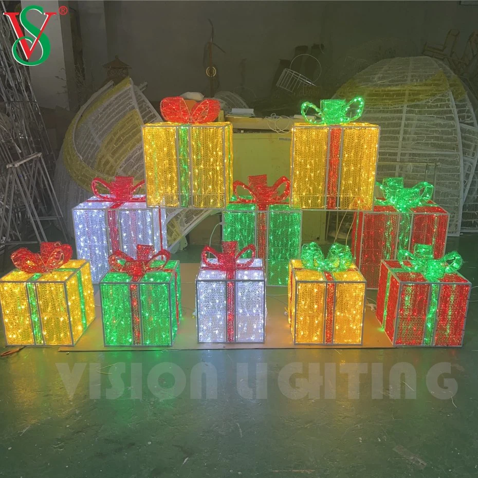 Fabricante de LED 3D hecho gigante Caja de regalo de Navidad en el exterior de la luz de Motif