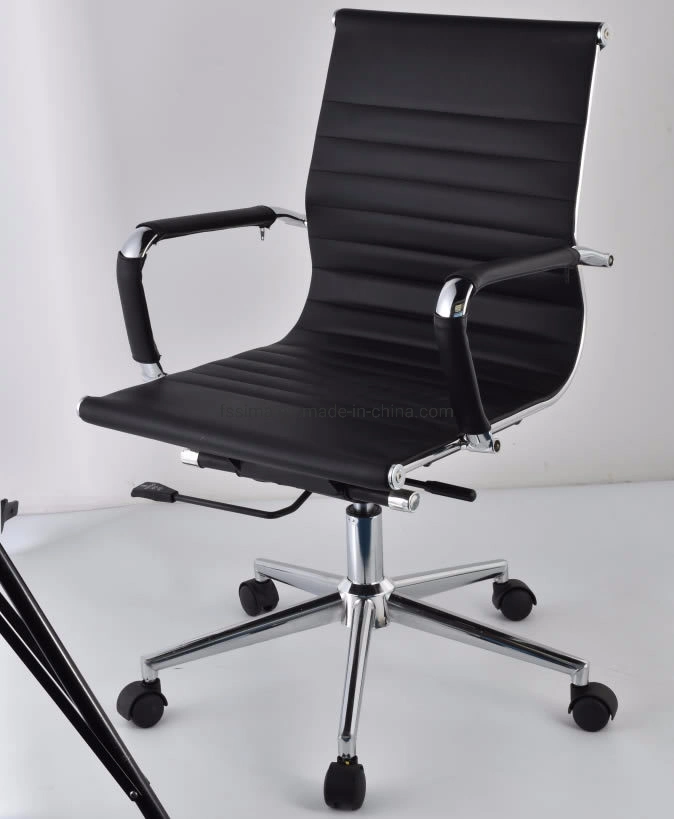 Marché de gros de vinyle noir en cuir PU Chaises de bureau ergonomiques modernes exécutives pivotantes à dossier haut côtelé pour le personnel de bureau