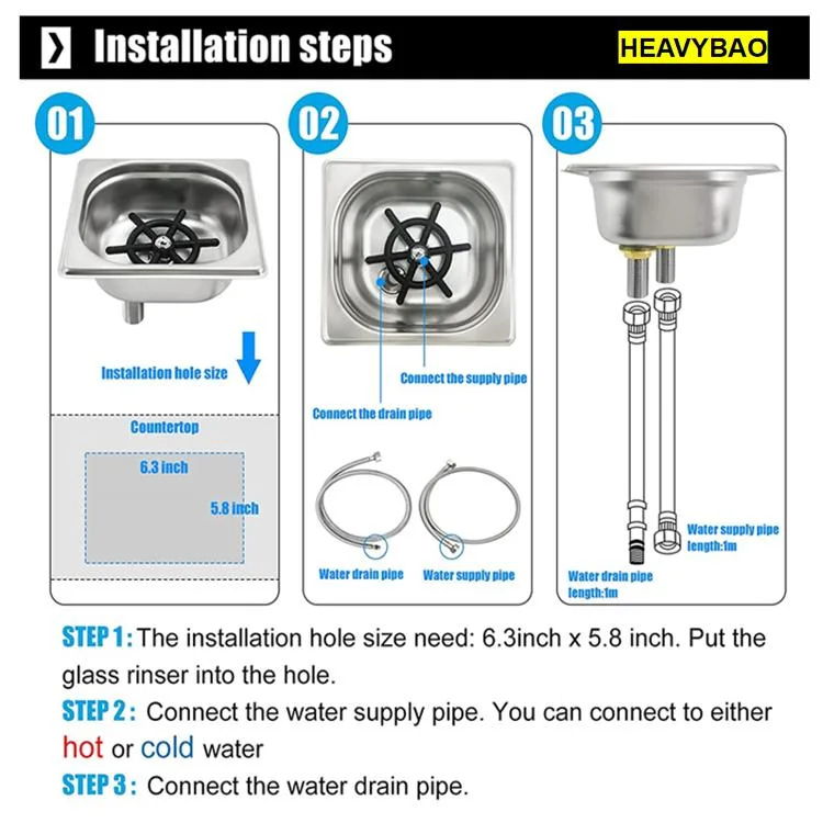 Nettoyant pour lave-linge en acier inoxydable Heavybao café Pitcher à lait Rinser Glass Rinceuse pour verre