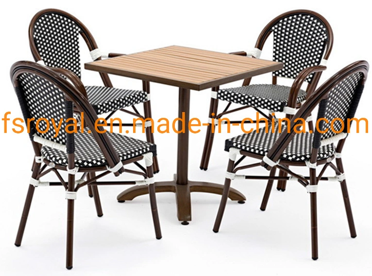 Outdoor Cafe Furniture Bamboo Look Aluminum Stackable Rattan Chair