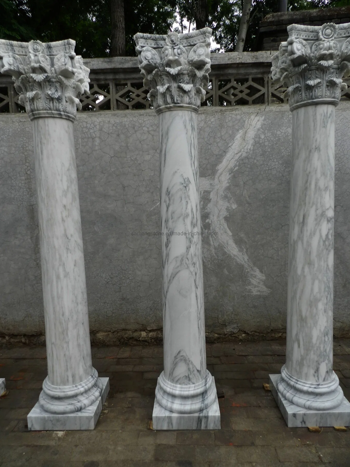 Roman Design Decorative Natural Marble Pillar Stone Column with Complicated Capital for Door