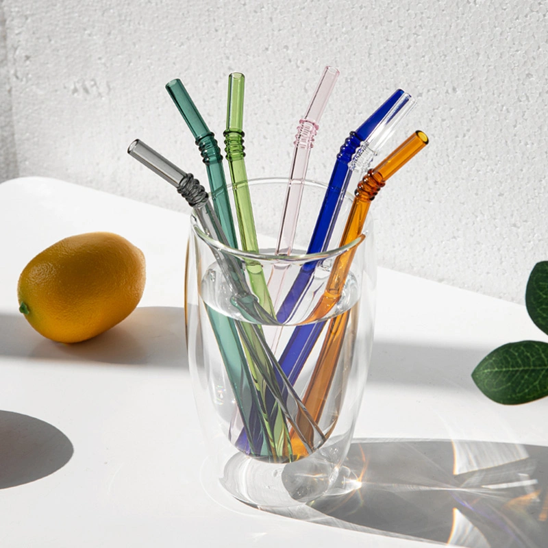 Custom Logo High Borosilicate Straw Glass Drinking Straw Pyrex Clear Paja de vidrio con cepillo de limpieza